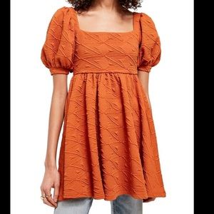 Free People Violet Mini Babydoll Square Neckline Pockets Textured Dress